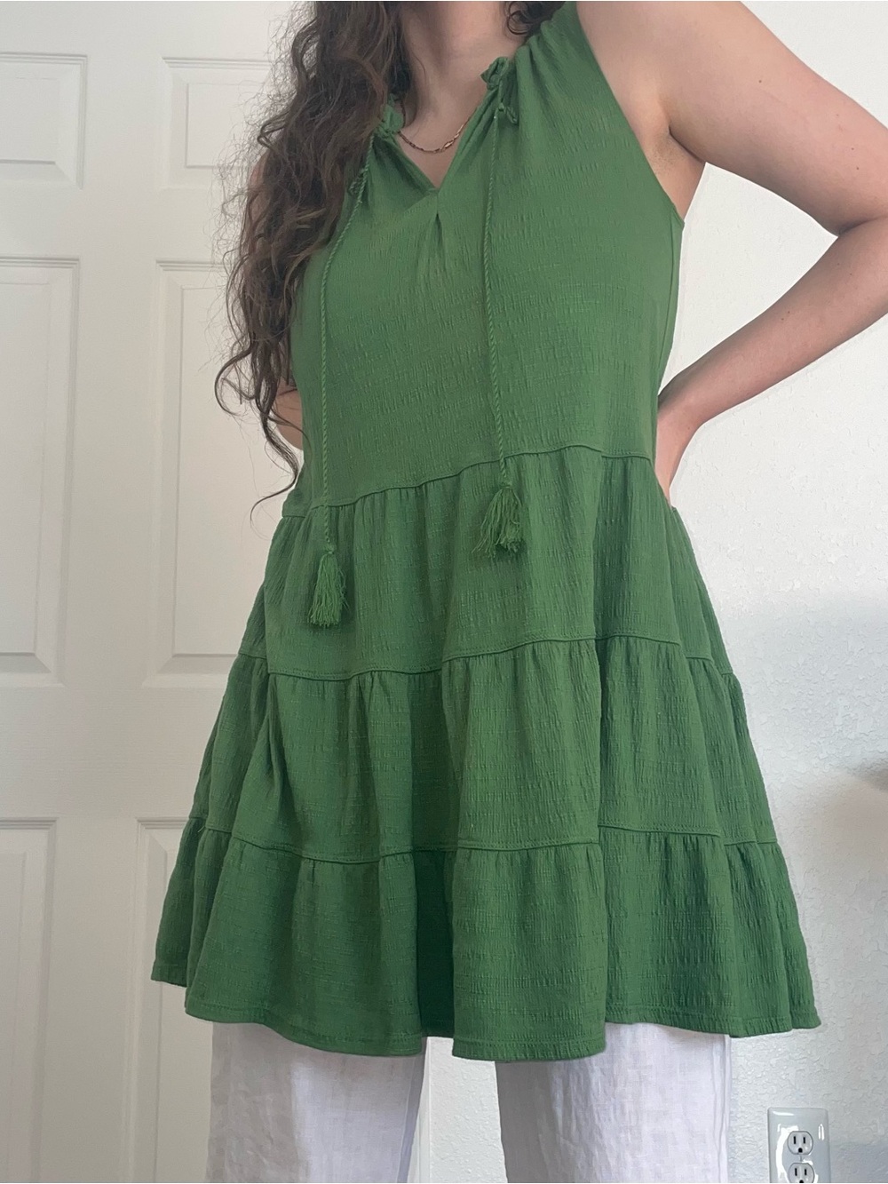 Green Tiered Mini Dress